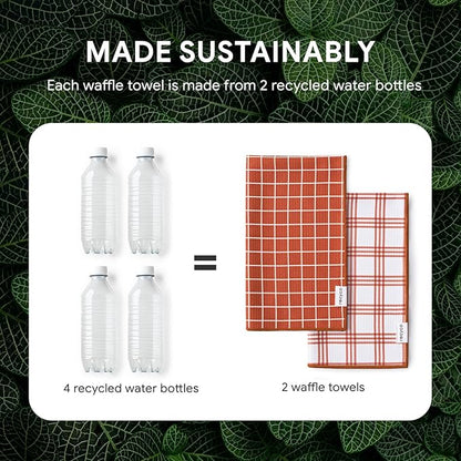 RECYCO Waffle Kitchen Towel Set of 2 - Quick Dry Microfiber Sustainable Dish Towels - Ultra Absorbent Reusable Cleaning Tea Towels - Lightweight Hand Towels,16”x 28”, Farmhouse Plaid