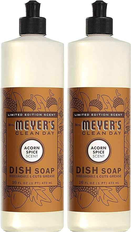 Mrs. MEYER'S Liquid Dish Soap, Acorn Spice Scent, 12 FL OZ Bottle (Pack of 2)
