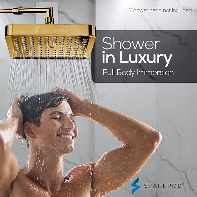 SparkPod Shower Head - High Pressure Rain - Premium Quality Luxury Design - Easy Clean Adjustable Replacement for Your Bathroom Shower Heads (Egyptian Gold, 6 Inch Square)