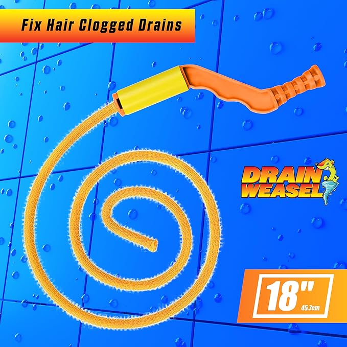 FlexiSnake Drain Weasel Sink Snake Hair Clog Remover Tool Kit, Sink, Pipe, Bathroom, Bathtub Drain Cleaner, 18-inch Long, Flexible, Made in The USA, 1 Wand and Removable Handle