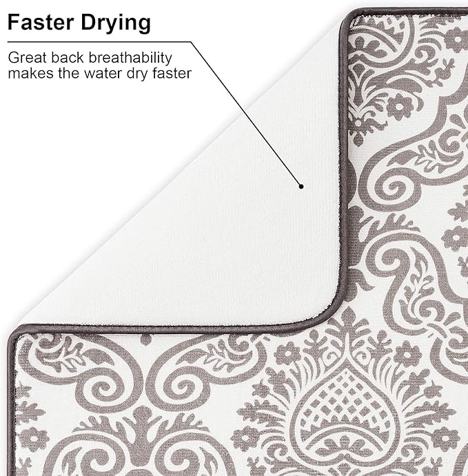 Subekyu Dish Drying Mats for Kitchen, Ultra Absorbent Microfiber Drying Mat, Dishes Drainer Pads 2 Pack, 19 by 15 Inch (Floral Vine)