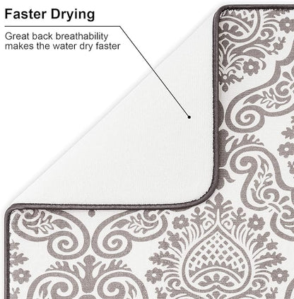 Subekyu Dish Drying Mats for Kitchen, Ultra Absorbent Microfiber Drying Mat, Dishes Drainer Pads 2 Pack, 19 by 15 Inch (Floral Vine)