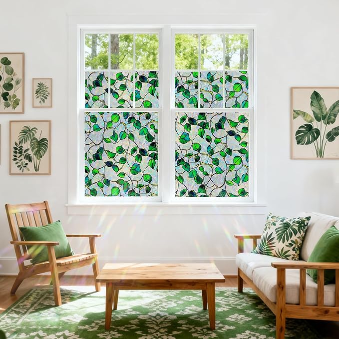 Rainbow Window Privacy Film,Heat Control,UV Blocking,Anti-Glare,Day & Night Privacy Protection & Decoration for Home, Bathroom,Glass Door,Static Cling,Renter-Friendly with Installation Tools