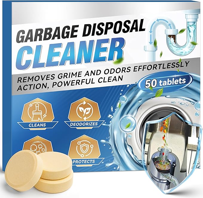 Yeardera Garbage Disposal Cleaner and Deodorizer Tablets - 50 Count (1-Year Supply), Powerful Foaming Sink Cleaner, Quickly Eliminates Odors (49, Tablet)