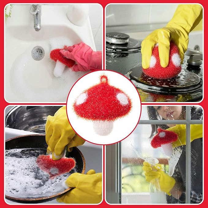 Breling 6 Pieces Mushroom Shape Dish Sponge Dual Sided Non Scratch Dish Washing Scrubbers, Reusable Household Cleaning Kitchen Tools for Dishwashing Washing Dishes Cookware