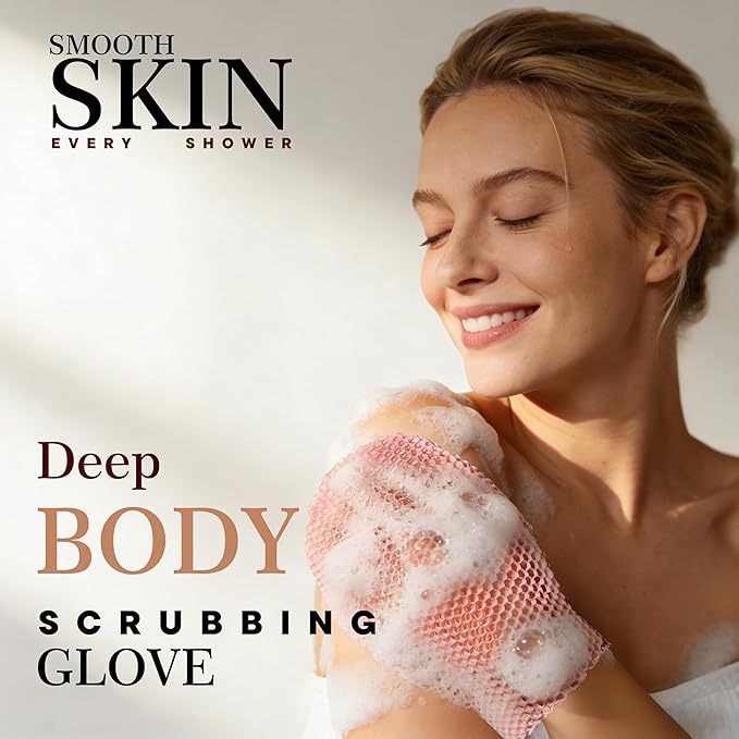 Bath Mitt - Exfoliating Glove, Honeycomb Body Scrubber,Massage Body Scrub Gloves for Home Spa,Mitt Sponges for Cleaning Body,Deep and Gentle,Fast foaming (Pink(Softer,Small Size,) New Version)