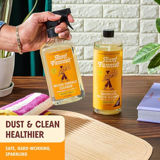 Aunt Fannie's All Purpose Wood Spray Cleaner, No-Wax Formula, Perfect for Wood Tables, Walls, Counters & Shelves, 16.9 Ounces, Lemon Scent (Pack of 6)