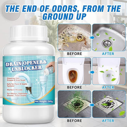 Powerful Pipeline Dredging Agent, 260ml Drain Clog Cleaner for Shower, Sink, Toilet, Tub Drains, Drain Cleaner Cleaner Hair, Grease, Soap Scum, Blockages for Kitchen & Bathroom