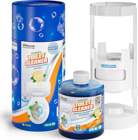 eHouse Automatic Toilet Cleaner with Refill — Flush-Activated Toilet Bowl Cleaner, Household Cleaning Solution - Toilet Cleaners for Hard Water, Removes Rust & Limescale, Fresh Lemon Scent.