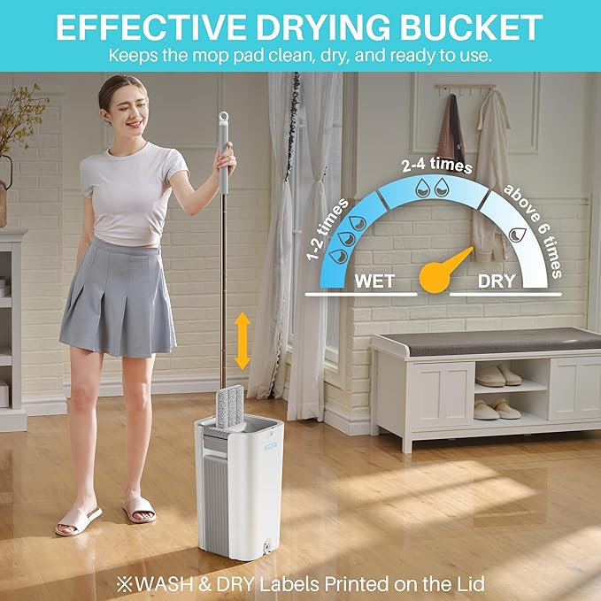 JOYMOOP 8L Large Capacity Flat Mop System with Extension Handle, Ideal for Floor, Window, and Wall Cleaning - Includes 5 Washable Microfiber Pads for Wet and Dry Use