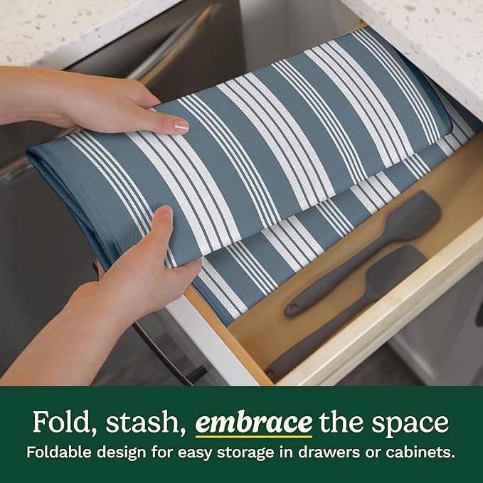 Cuisinart Dish Drying Mats for Kitchen Counter - (2) 16" x 18" Ultra Absorbent Kitchen Dish Drying Mat - Mesh Backing, Foldable, Machine Washable, Fast Drying Dish Mat (Solid Stripes)