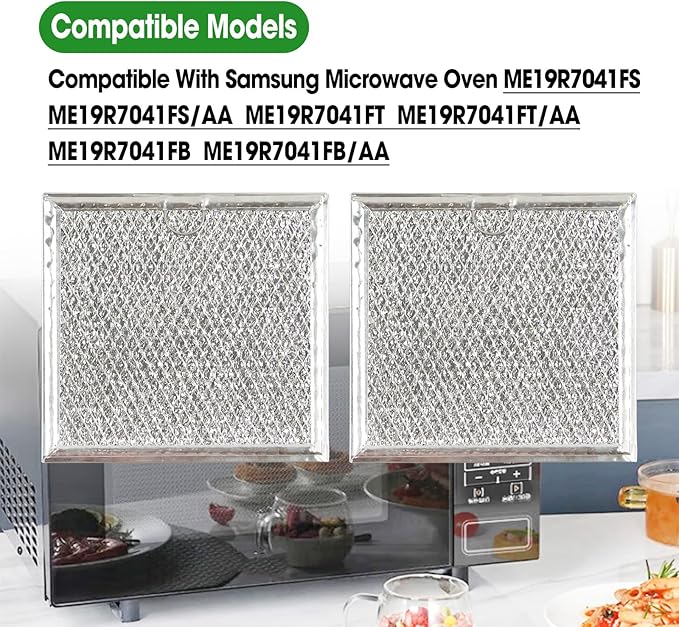 Microwave Oven Grease Filter Fit for Samsung ME19R7041FS ME19R7041FS/AA ME19R7041FT ME19R7041FT/AA ME19R7041FB ME19R7041FB/AA, 2 Pcs Durable Washable Heavy-Duty Grease Trapping