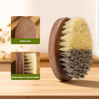 Fruit & Vegetable Cleaning Brush with Acacia Wooden Handle, Dual Bristle Produce Scrubber with Sisal and Palm Fibers, Oval Easy-Grip Design, Single Brush with Box,Brown