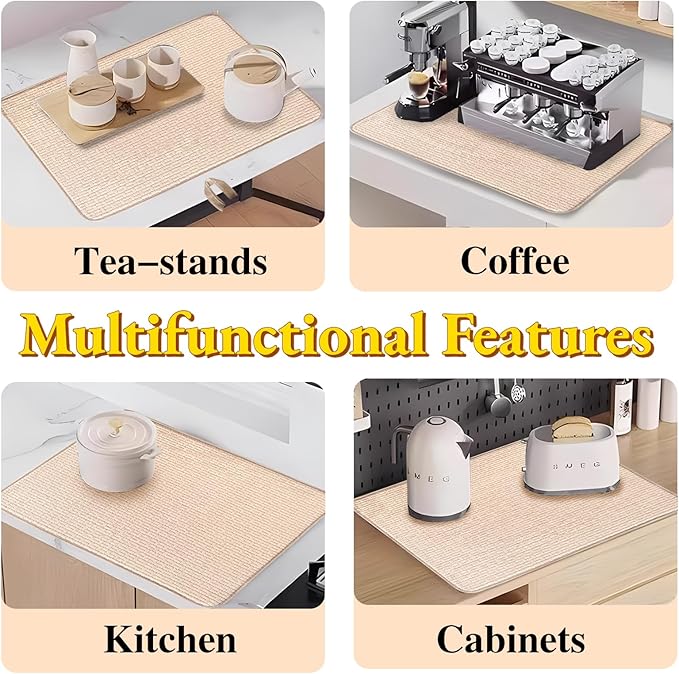 2 Pack XXL Large Microfiber Dish Drying Mat,24*17 inch Absorbent Dish Drainer Kitchen Counter,Dish Drying Pad for Countertops,Sinks,Draining Racks(Beige)