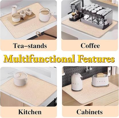 2 Pack XXL Large Microfiber Dish Drying Mat,24*17 inch Absorbent Dish Drainer Kitchen Counter,Dish Drying Pad for Countertops,Sinks,Draining Racks(Beige)