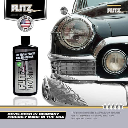 Flitz Multi Purpose Metal Polish Liquid - 16oz Bottle of USA-Made Tarnish Remover - For Aluminum, Chrome, Brass, Nickel, Silver - Non-Abrasive Metal Cleaner and Polish, Restorer (1 Pack)
