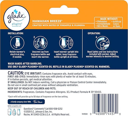 Glade PlugIns Refills Air Freshener, Scented and Essential Oils for Home and Bathroom, Hawaiian Breeze, 2.01 Fl Oz, 3 Count
