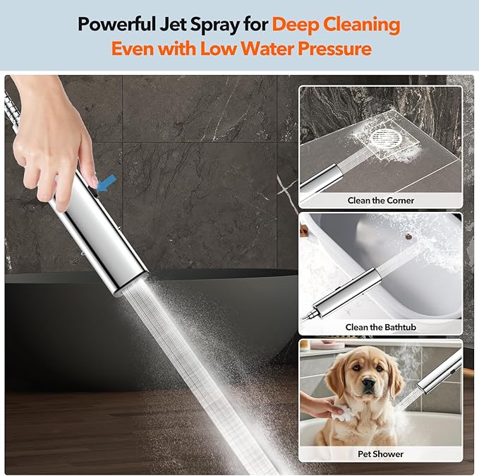 High Pressure Rain Shower Head, 7 Spray Modes Rain Shower Heads with Handheld Spray Combo, Dual Showerhead with 10 Inch Rainfall Spray, Detachable Hand Held Shower, Stainless Steel Hose, Power Wash