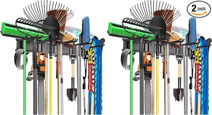 WALMANN Wall Mount Tool Organizer, Mop and Broom Holder, Garage Tools Storage Rack, Heavy Duty Garden Tool Storage Rack, Holds Up to 300 lbs (Pack of 2)
