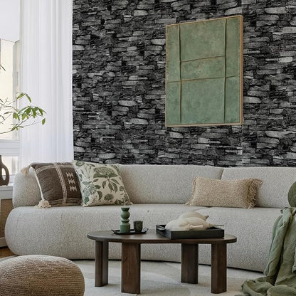 10 Pack 3D Wall Panels Peel and Stick, Waterproof Foam Stone 3D Wallpaper, Self Adhesive Foam Wallpaper for Bedroom Bathroom Kitchen (13.7 * 15.1in)
