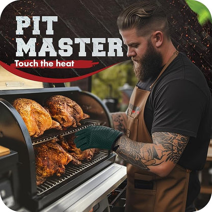 KITCHEN PERFECTION XL Silicone Smoker Oven Gloves-Extreme Heat Resistant BBQ Gloves-Handle Hot Food Right on Your Grill Fryer&Pit|Waterproof Grilling Cooking Baking Mitts|Superior Value Set+3 Bonuses