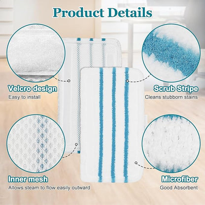 6Pack Steam Mop Pads Replacement for Black+Decker Steam Mop SM1600, SM1610, SM1620, HSM13E1, HSMC1300FX, HSMC1321, HSMC1361SG Cleaner Black and Decker Steam Mop Replacement Pads