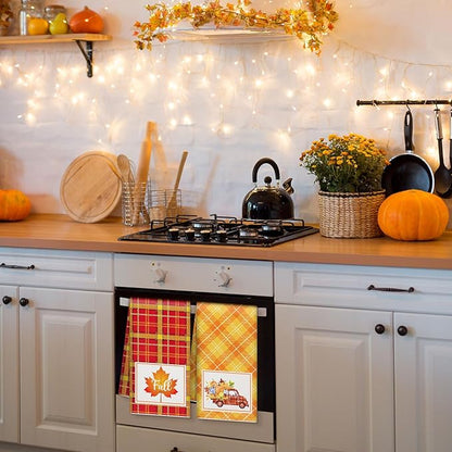 Zubebe 6 Pcs Thanksgiving Dish Towels 18 x 28 Inch Fall Kitchen Towels Hand Cotton Buffalo Plaid Pumpkin Autumn Decoration Truck Maple Leaf Sunflower Dishcloth for Farmhouse Home Cooking Baking