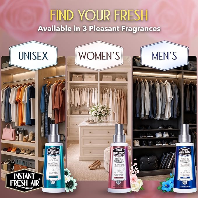 Clothes Freshener Spray & Deodorizer Odor Eliminator - Works Instantly with Noxban™ - Eco-Friendly Fabric Refresher & Odor Neutralizer - Safe for Garments, Linens, Bedding - Women's