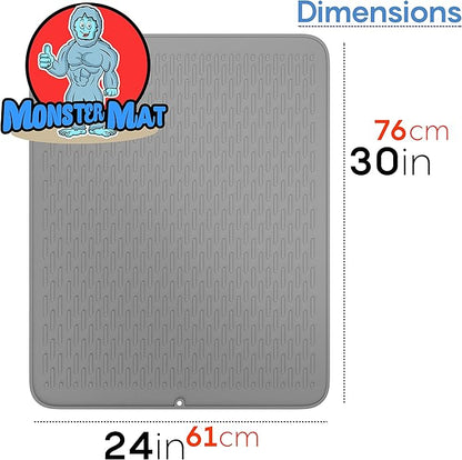 Monster Mat Extra Large Silicone Dish Drying Mat (30"x24") – Heavy Duty & Fast-Drying Silicone Mat - Non-Slip XL Dish Drying Mat For Kitchen Counter - Gray