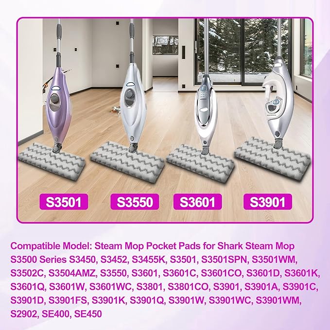 10 Pack for Shark Steam Mop Pads Replacement Shark S3500 Series S3501 S3601 S3550 S3901 SE450 S3801CO S3601D S2901 S2902 Steamer Pocket Mop Washable Microfiber Replacement Shark Vac Mop Pads Refills