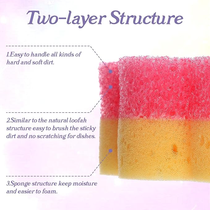 4 Colorful Scrub Sponge Dual-Sided Dish Sponges for Scrubbing Non-Scratch Cleaning Sponges Temperature Controlled Kitchen Sponge Multi Functional Cleaning Tools for Kitchen Bathroom Floor