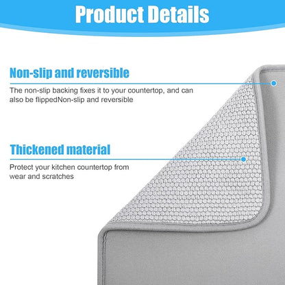 Giantree Small Microfiber Dish Drying Mat, Absorbent Dish Drainer Mats for Kitchen Counter, 15.74 x 11.8 Inch Microfiber Dishes Drying Pad Countertops Sinks Draining Racks(Gray)