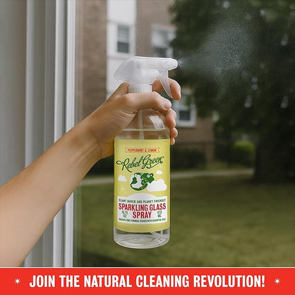 Rebel Green Sparkling Glass Spray - Streak-Free Natural Glass Cleaner for Windows, Mirrors, and Surfaces - Peppermint & Lemon Scent - 16 oz - 2 Pack