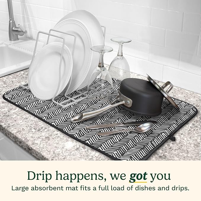 Cuisinart Dish Drying Mats for Kitchen Counter - (2) 16" x 18" Ultra Absorbent Kitchen Dish Drying Mat - Mesh Backing, Foldable, Machine Washable, Fast Drying Dish Mat (Dashed Lines)