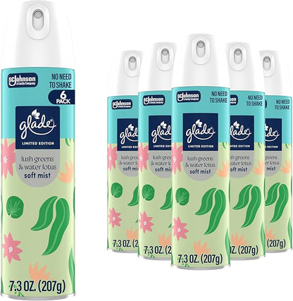 Glade Odor Fighting Soft Mist Air Freshener Room Spray, Lush Greens & Water Lotus 8oz., 6 count