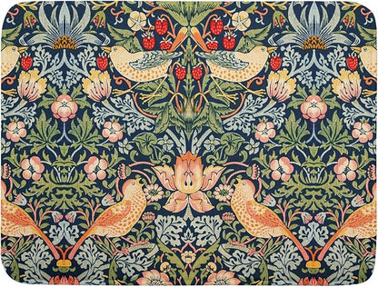 KSLIDS Strawberry Blue Green Pimpernel Dish Drying Mat Chinoiserie Floral Bird Colorful Microfiber Absorbent Drying Mats Reversible Kitchen Countertop Protector Dishes Drainer Rack Pad 18x24 Inch
