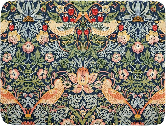 KSLIDS Strawberry Blue Green Pimpernel Dish Drying Mat Chinoiserie Floral Bird Colorful Microfiber Absorbent Drying Mats Reversible Kitchen Countertop Protector Dishes Drainer Rack Pad 18x24 Inch