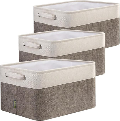BALEINE 3 Pack Fabric Closet Storage Bins for Shelves, Linen Closet Organizers and Storage, Decorative Baskets for Organizing, Shelf, Clothes, Home, Office (Brown, 15"x11"x9.5")