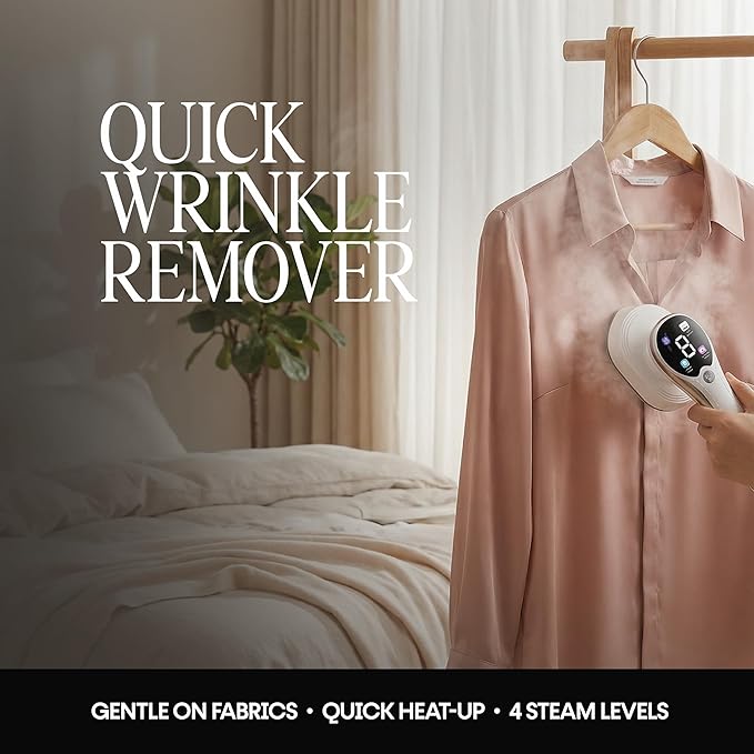 Handheld White Garment Steamer & Iron 2-in-1, Fast 10s Heat-Up Portable Clothes Steamer with LED Display, 4 Smart Modes & Leak-Proof Design – White Travel and Home Wrinkle Remover