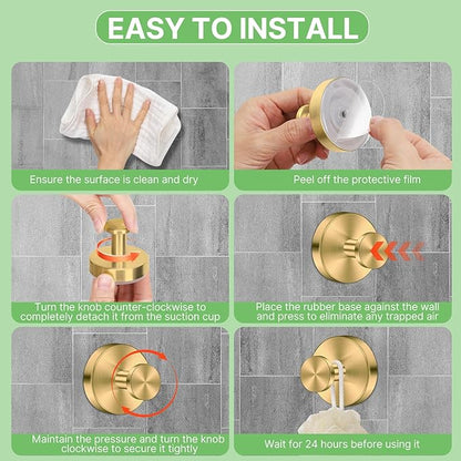 Black Suction Cup Hooks for Shower - Set of 4, No Drill Towel Hooks for Bathroom Wall, Kitchen, Glass, Mirror, Tile - Ideal for Hanging Towels, Robes, and Loofahs (gold-4pcs)