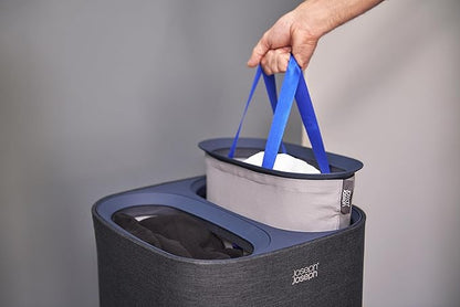 Joseph Joseph Tota 60 liter/15.8 gallon Laundry Hamper Separation Basket with lid, 2 Removable Washing Bags with Handles- Dark Blue