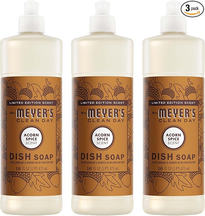 Mrs. MEYER'S Liquid Dish Soap, Acorn Spice, 16 OZ (Pack - 3)