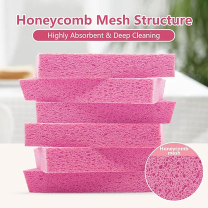 Cellulose Sponges, Large Size 4" x 6" x 1" - Heavy Duty Scrub Kitchen Sponge, Clean Tough Messes Without Scratching Kitchen Cleaning Pads, Pop Up Eco DIY (6 Pack), Pink