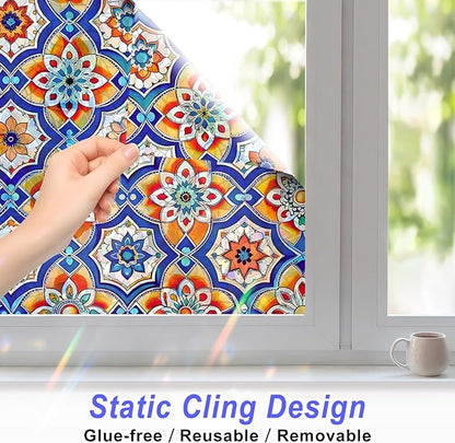 Rainbow Window Privacy Film,Heat Control,UV Blocking,Anti-Glare,Day & Night Privacy Protection & Decoration for Home, Bathroom,Glass Door,Static Cling,Renter-Friendly with Installation Tools
