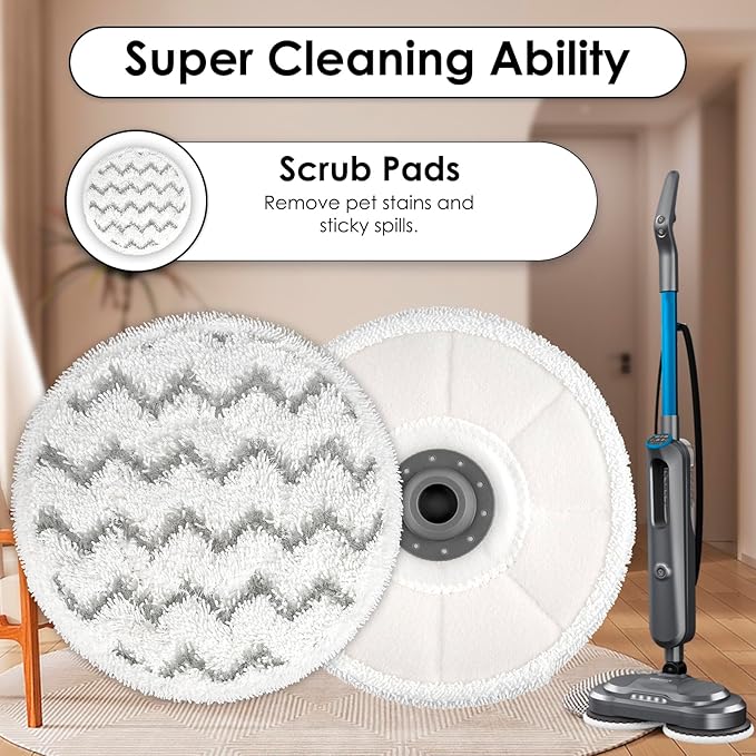 (4 Pack) 3897A Replacement Mop Pads for Bissell SpinWave SmartSteam Scrubbing Steam Mop 3897A 3712C 3712W, Spinning Scrubbing Mop Pads, Heavy Duty Scrubby Mop Pad, Wave Pattern Pads
