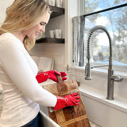 kitchen-star Ultimate Rubber Household PVC Gloves with Comfortable Cotton Lining, Anti-Slip surface, Kitchen Dishwashing, Extra Thickness, Kitchen Cleaning, Working, Painting, Pet Care (Medium, Red)