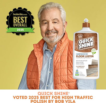 Quick Shine Hardwood Floor Luster-Polish 27oz-2pk | Plant-Derived w/Carnauba | Safer Choice, No PFAS, pH Neutral | Ready to Use Formula w/Anti-Slip Technology | Simply Squirt & Spread | Made in USA