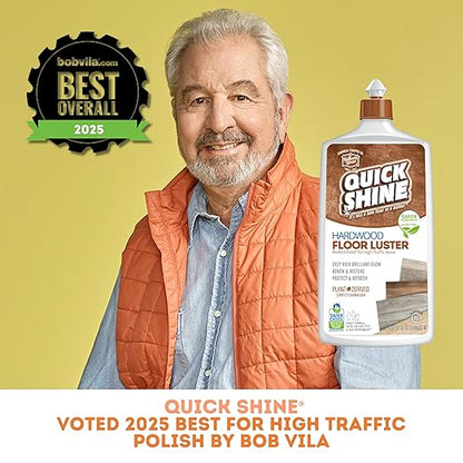 Quick Shine Hardwood Floor Luster-Polish 27oz | Plant-Derived w/Carnauba | Safer Choice, No PFAS, pH Neutral | Ready to Use Formula w/Anti-Slip Technology | Simply Squirt & Spread | Made in USA
