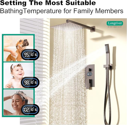 Longriver Shower Faucet Set with Hydro Power Temperature Display, Shower System 10 Inch Shower Head with Handheld Spray, Wall Mounted Shower Fixtures with Shower Valve and Trim Kit, Oil Rubbed Bronze