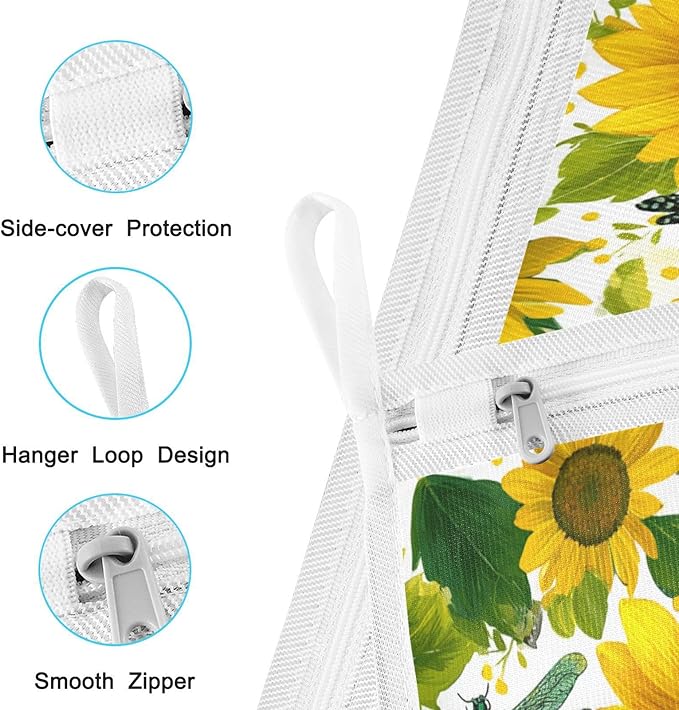 Mesh Laundry Bags Lingerie Bags for Washing Delicates 2 PCS Durable Wash Bag with Zipper Small and Medium Washable Cute Yellow Sunflowers and Dragonflies
